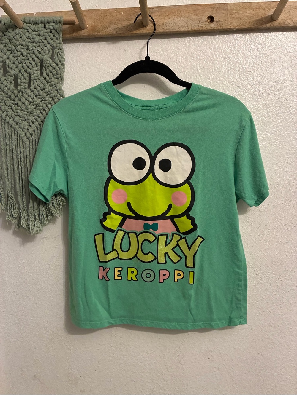 Sanrio Keroppi Green Short Sleeve Tee with 'Lucky' Graphic
